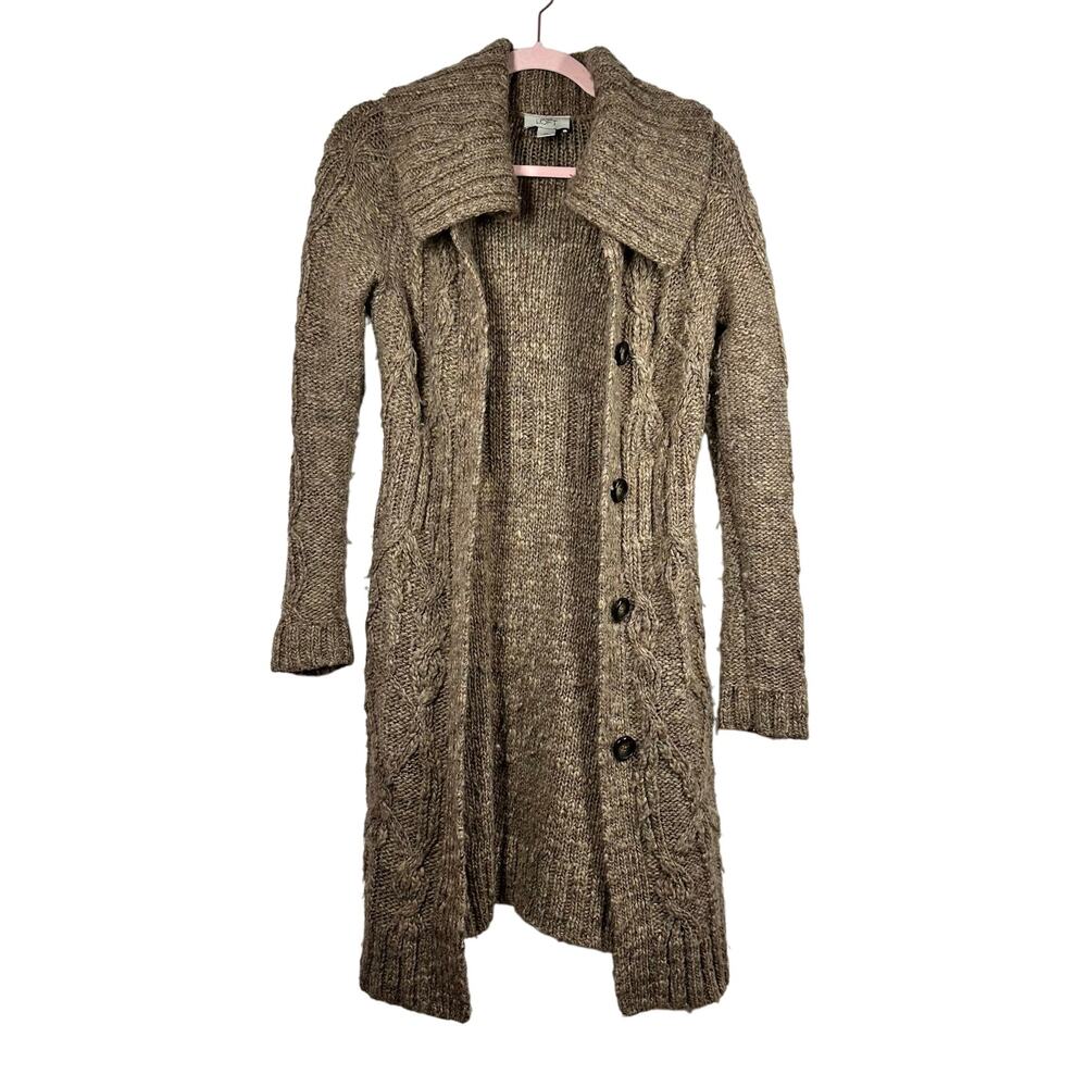 LOFT Light Brown Knit Sweater Longline Button Up Cardigan XS